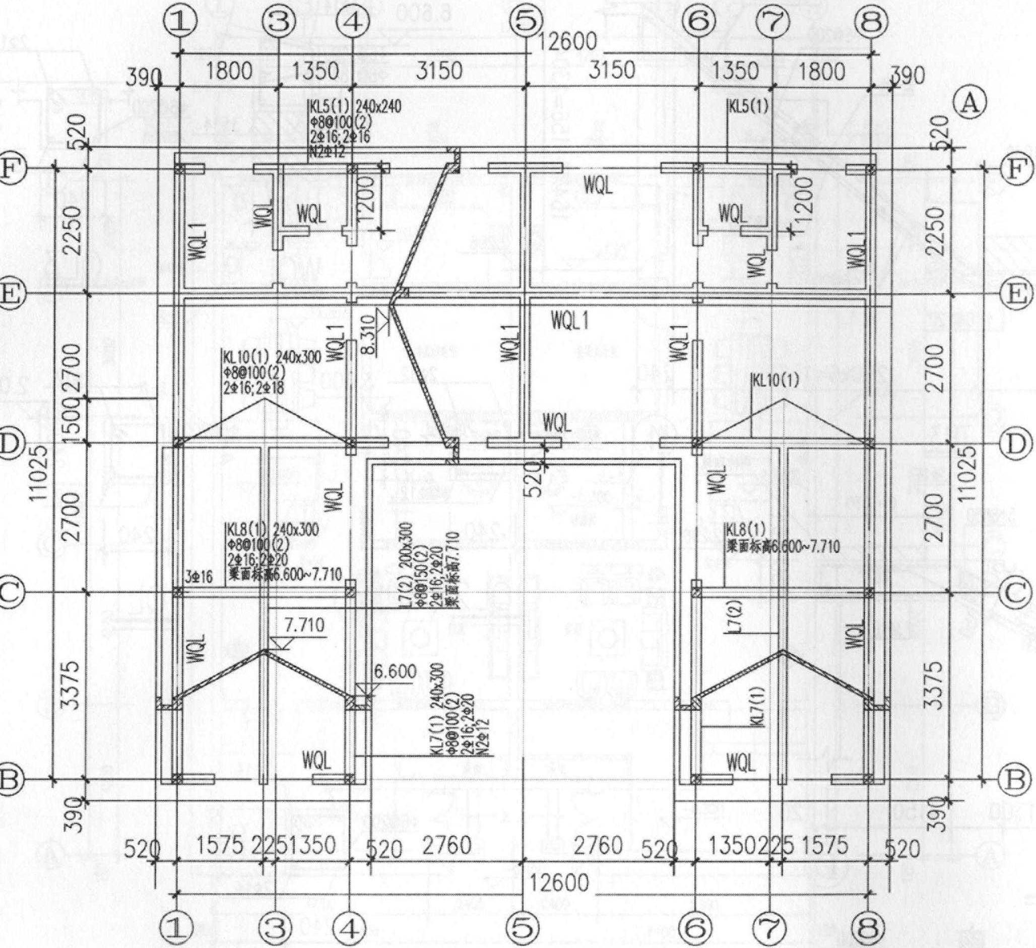 二层梁配筋图 屋面梁配筋图